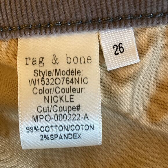 Rag & Bone NWT High Rise Skinny 5 Pocket Corduroy Jean in Nickle. Size 26. - Picture 9 of 9